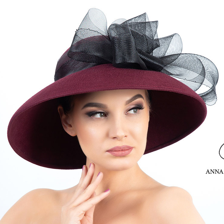 Широкополая фетровая женская шляпа  марсала из фетра