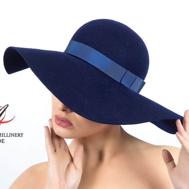 Широкополая женская шляпа флоппи из фетра цвет Темно-синий