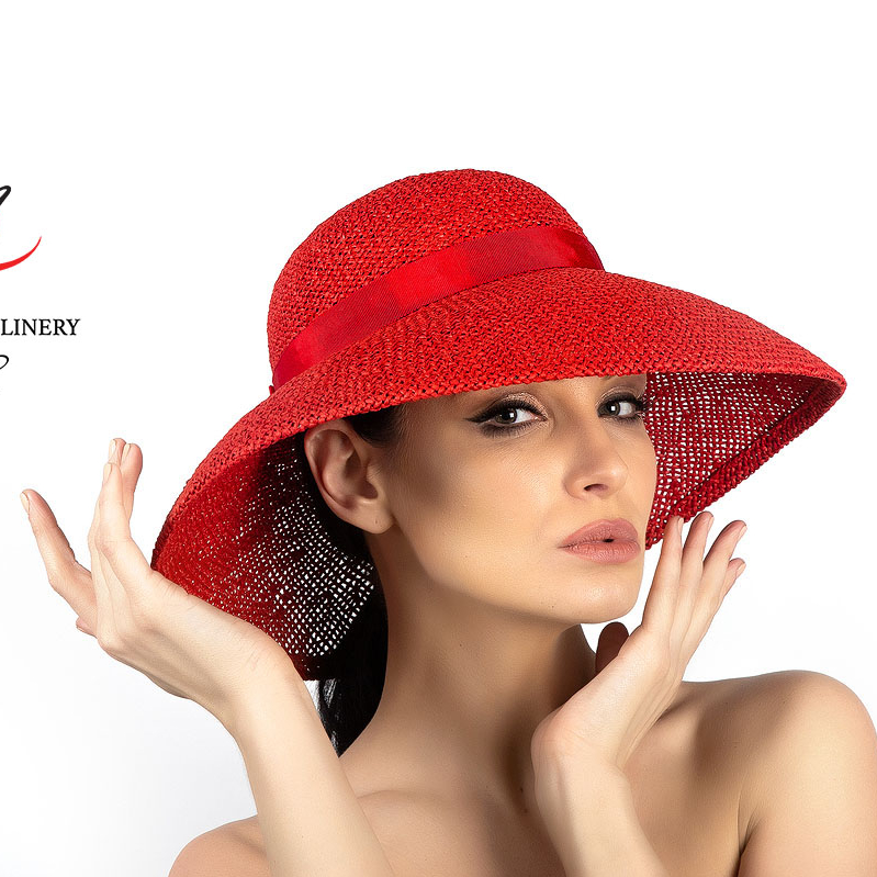 Летняя широкополая шляпа красная купить в Москве, дизайнерские головные уборы Анна Андриенко СПб