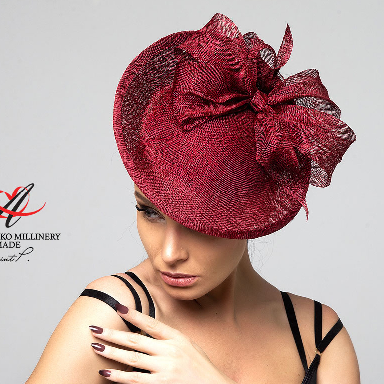 головной убор бордовая вечерняя шляпка  для скачек Анна Андриенко