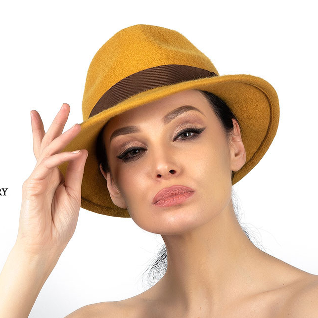 фетровая шляпа, шляпа из фетра, купить шляпу, классическая шляпа, Анна Андриенко, женская шляпа, осенняя шляпа, желтая  шляпа, зимняя шляпа, весенняя шляпа, шляпа с полями