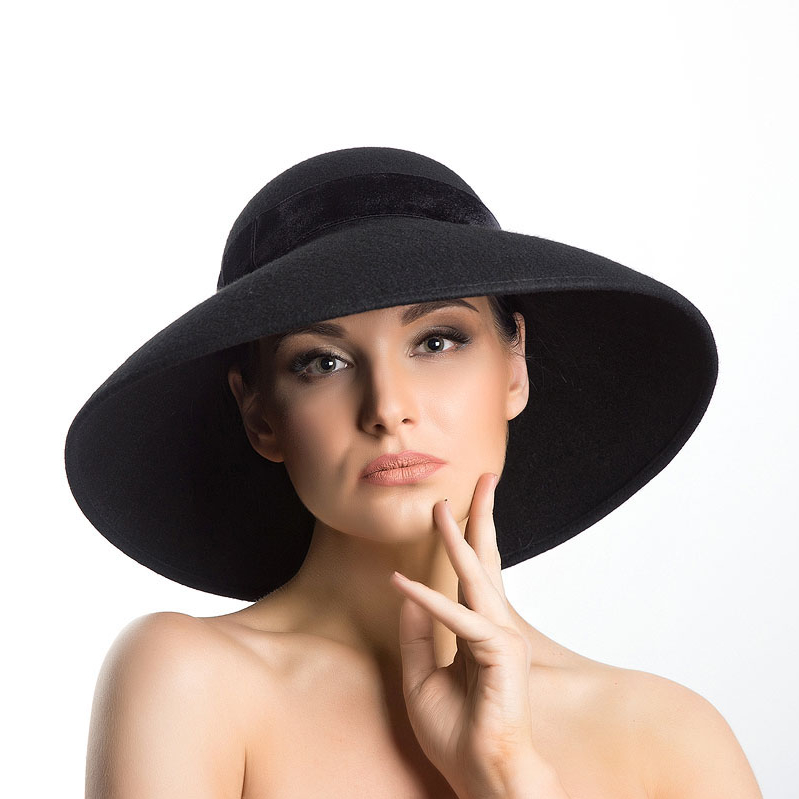 осенняя шляпа, зимняя шляпа, весенняя шляпа, шляпа с большими полями, элегантная шляпа, дизайнерская шляпа, Анна Андриенко, шляпа как у Одри Хепберн, купить черную шляпу в Москве, купить шляпу Спб