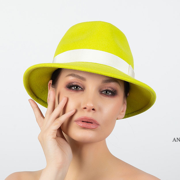 фетровая шляпа, шляпа из фетра, купить шляпу, классическая шляпа, Анна Андриенко, женская шляпа, осенняя шляпа, шляпа цвета лайма, зимняя шляпа, весенняя шляпа, шляпа с полями