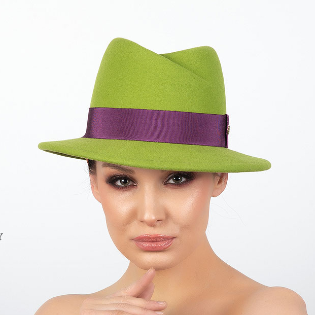 фетровая шляпа, шляпа из фетра, купить шляпу, классическая шляпа, Анна Андриенко, женская шляпа, осенняя шляпа, шляпа лаймового цвета с фиолетовым, зимняя шляпа, весенняя шляпа, шляпа с полями
