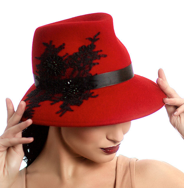 купить шляпу, фетровая шляпа, красная шляпа, шляпа с цветком, дизайнерская шляпа, Купить шляпу спб, Анна Андриенко,