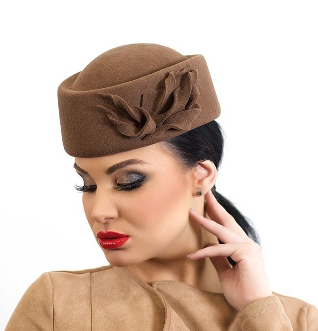 шляпка, пилотка, фетровая шляпка, шляпка таблетка, женская шляпка, коричневая шляпка, осенняя шляпка, весенняя шляпка, таблетка, купить пилотку, купить шляпку, Анна Андриенко