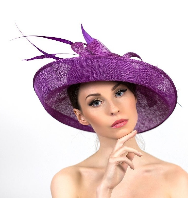 купить шляпу для скачек, купить шляпу в москве, купить фиолетовую женскую шляпу в спб, шляпа для свадьбы, шляпа для праздника, шляпа из синамей, дизайнерская широкополая шляпа, Анна Андриенко