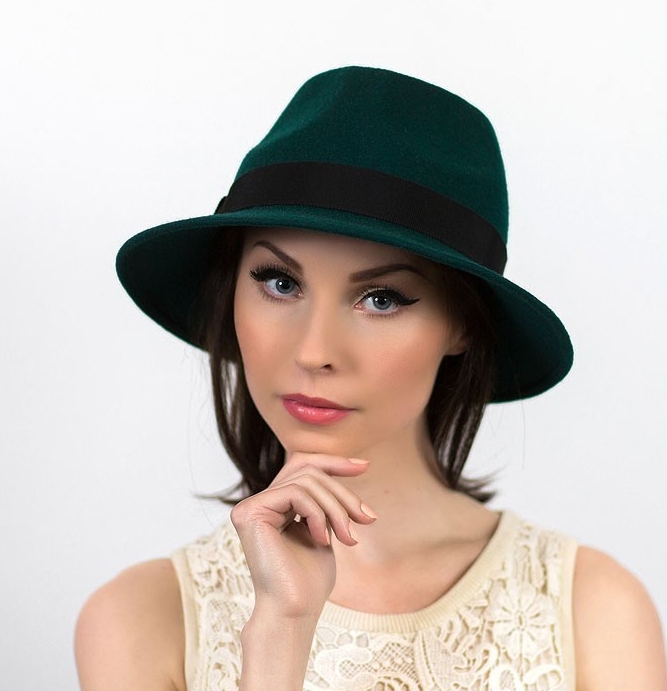 купить зеленую фетровую женскую шляпу в москве, купить зеленую шляпу федора в спб, женская шляпа, мужская шляпа, шляпа трели, шляпа борсалино, изготовление шляп, дизайнерская шляпа , Анна Андриенко
