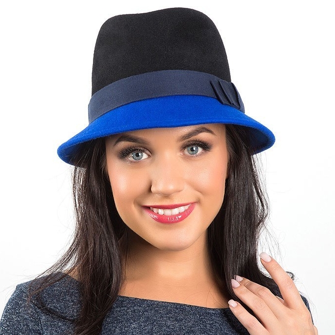 купить сине-черную фетровую шляпу, купить двухцветную шляпу в Москве, купить шляпу федору в Спб, купить весеннюю шляпу с Питере, осенняя женская шляпка, стильная зимняя шляпка из фетра, Анна Андриенко