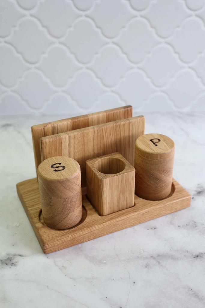 Набор для специй и салфеток, дуб, светлая