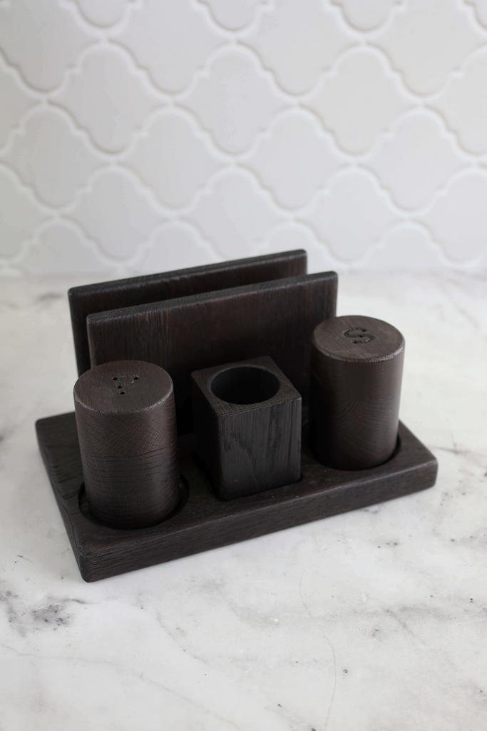 Набор для специй и салфеток, дуб, черный