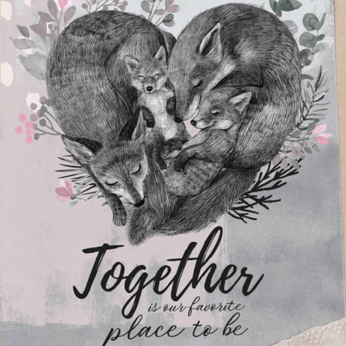 Постер - метрика семья лис с лисятами купить в интернет магазине