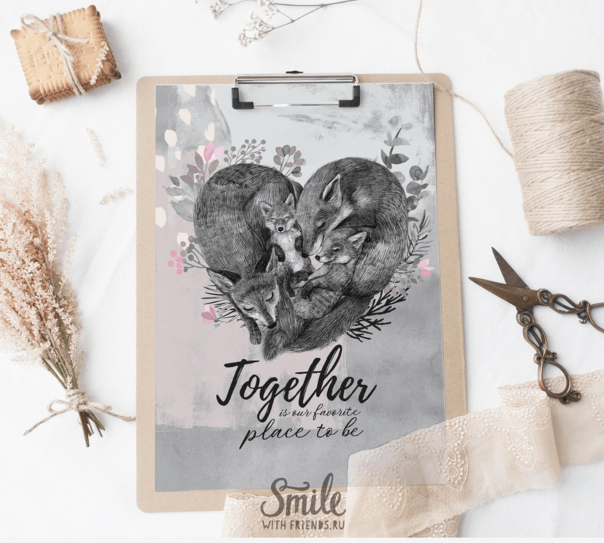 Together (с одним или двумя лисятами)