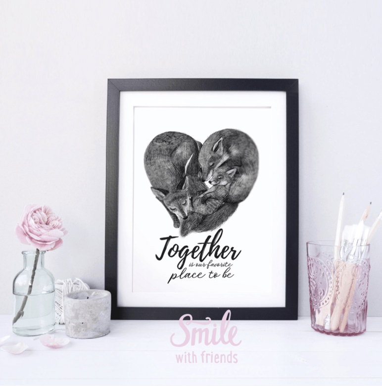 Together - монохром (с одним или двумя лисятами)