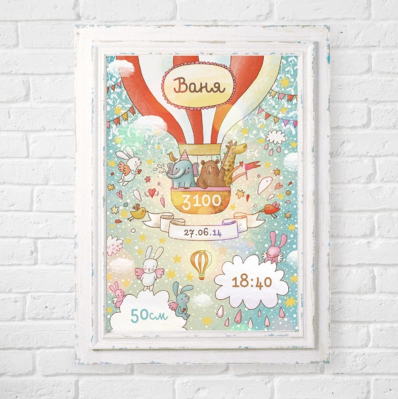 День рождения с воздушным шаром - именной постер