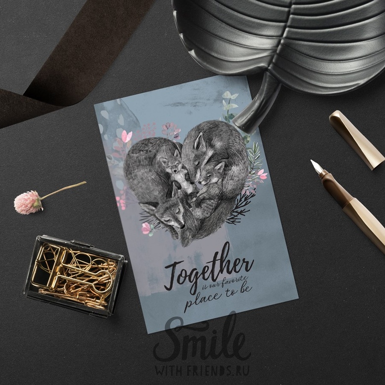 Together (с одним или двумя лисятами) - открытка