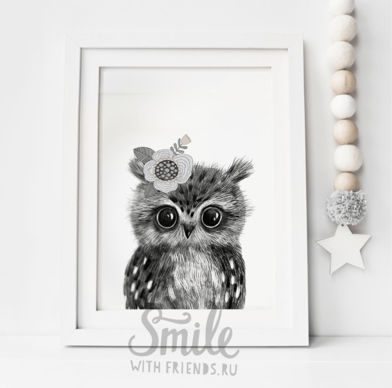 Малышка совенок с цветком