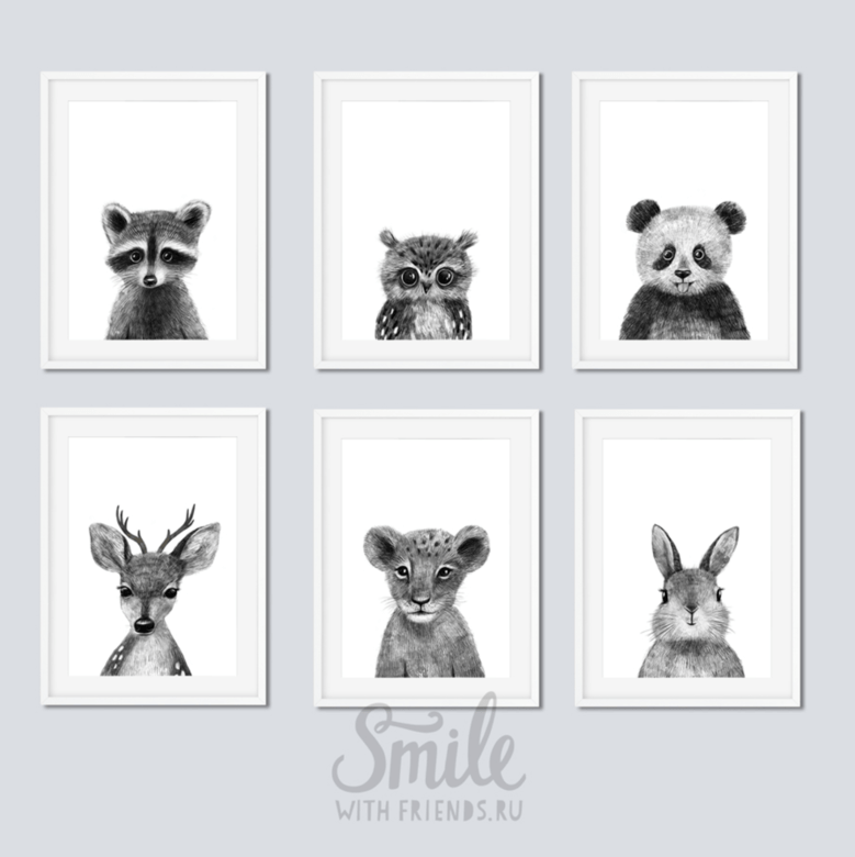 Черно-белый набор со зверятами