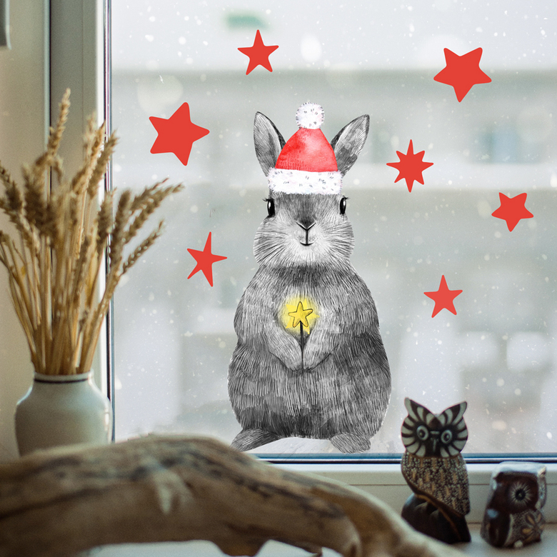 Зайчик в шапочке - стикер интерьерный