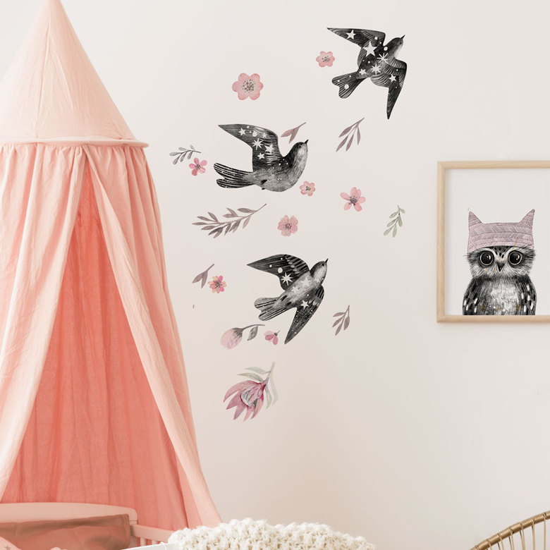 Звездные птицы весенние - стикер интерьерный