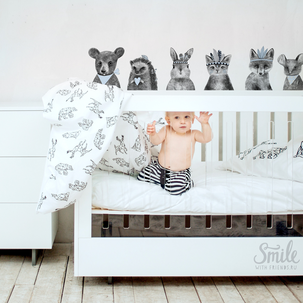 Лесные зверята голубые - стикеры