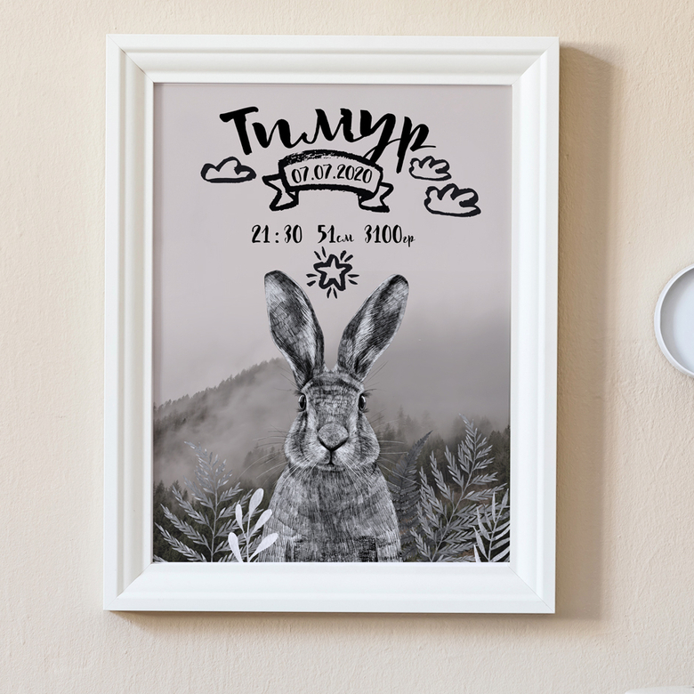 Метрика с кроликом - постер на бумаге и на холсте
