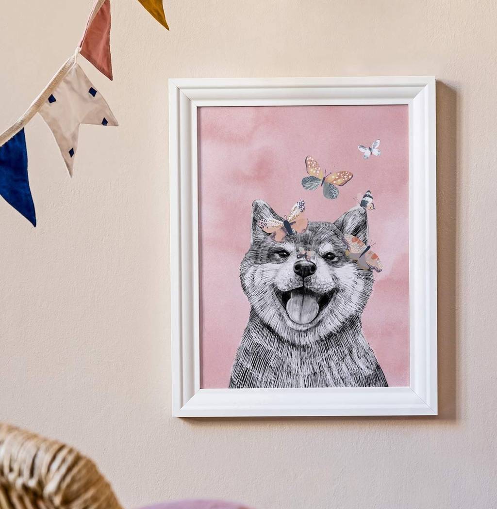 Шиба ину с бабочками - портрет собаки - купить в интернет-магазине