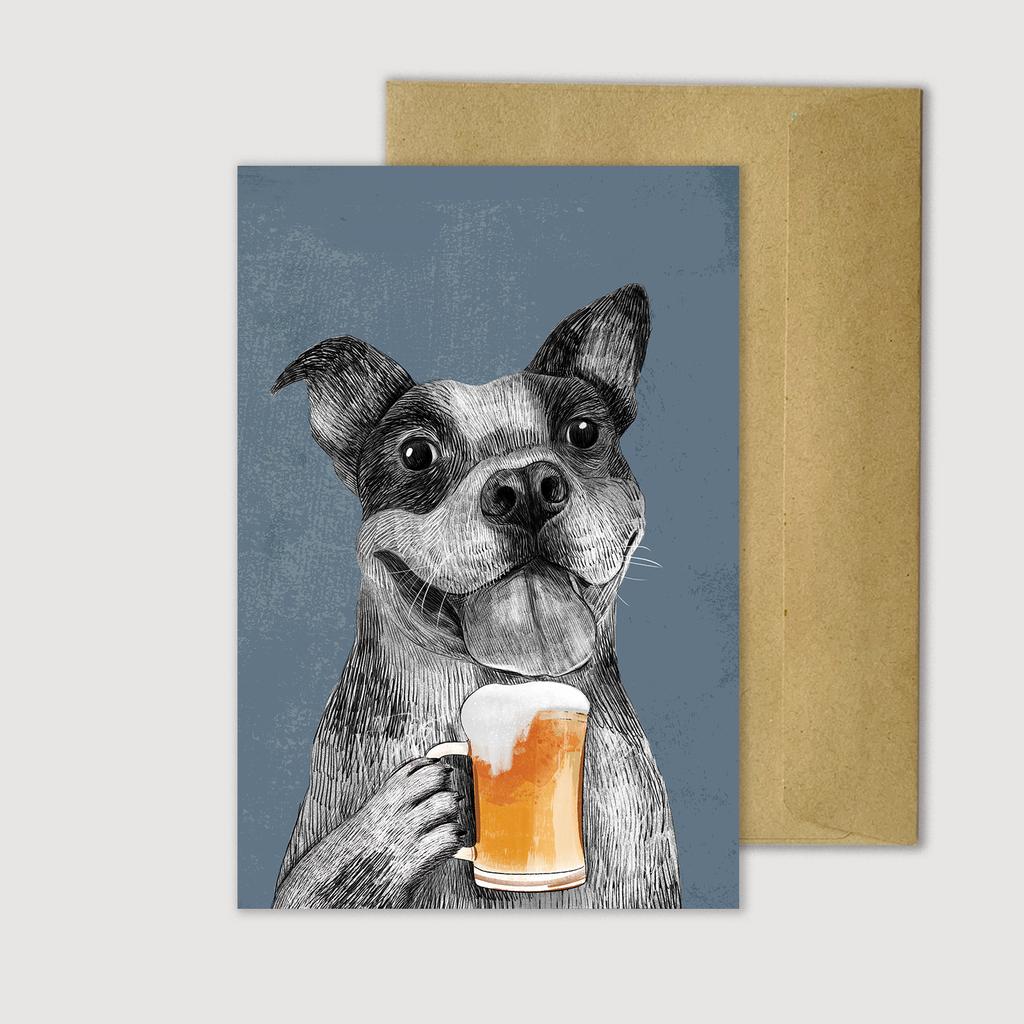 Бульдог с бокалом пива - открытка