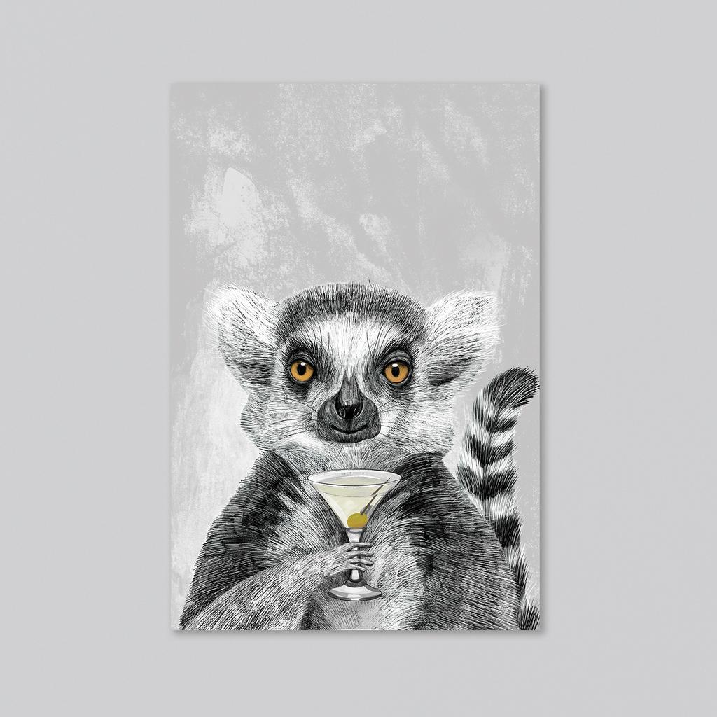 Лемур с бокалом мартини - оптовая открытка - 20 штук