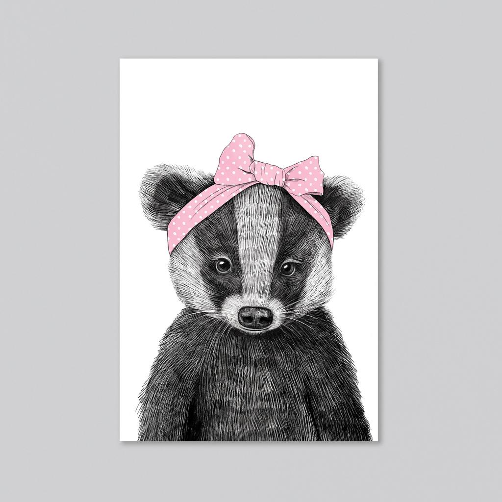 Барсучонок с бантиком - оптовая открытка - 20 штук