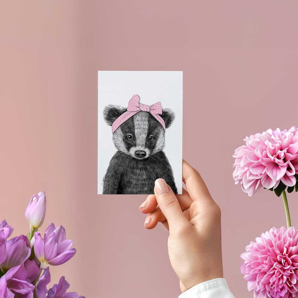 Барсучонок с бантиком - открытка