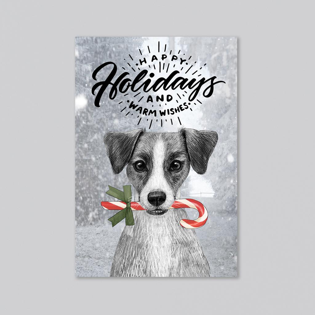 Happy Holidays c джек расселом - оптовая открытка - 20 штук