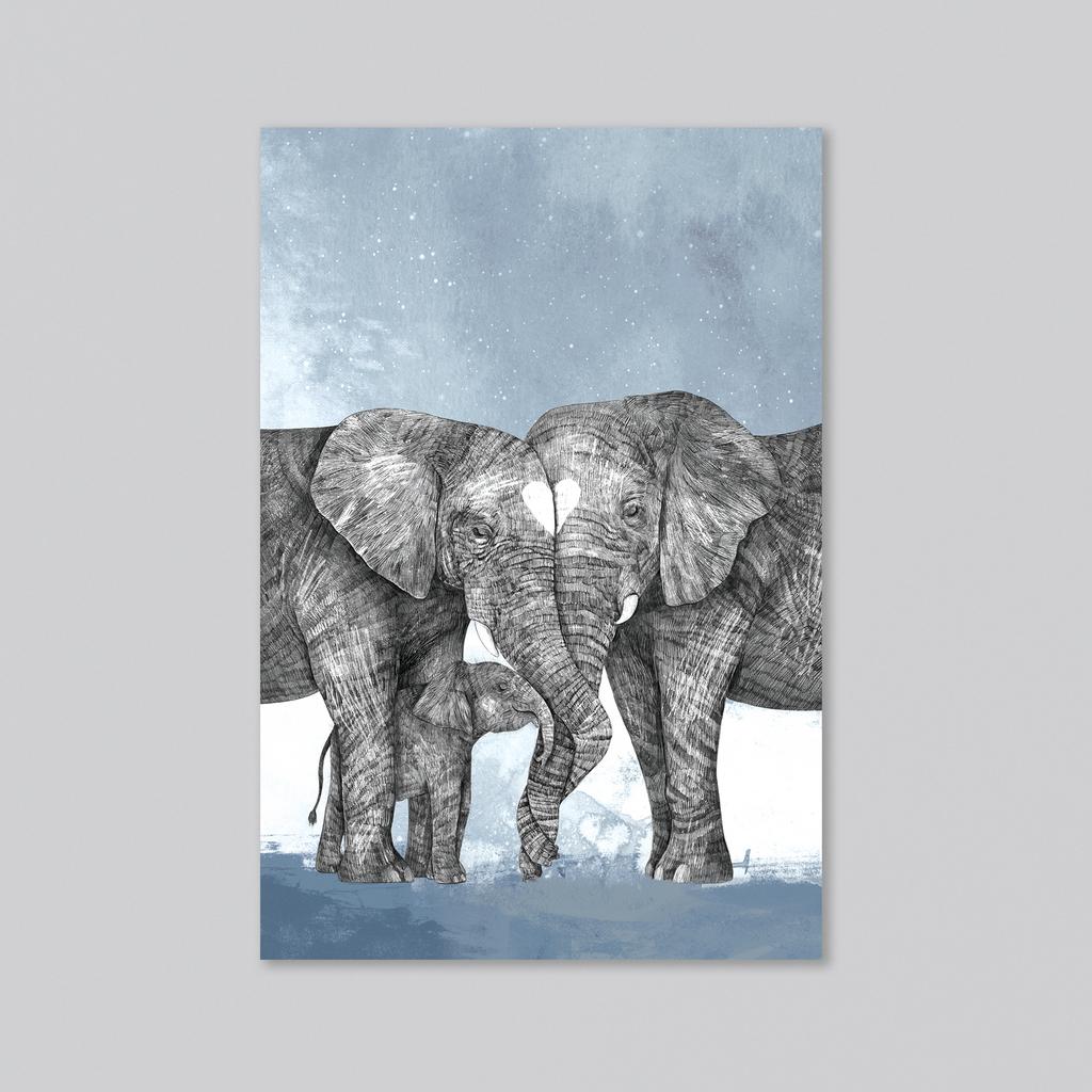 Слоновья семья с одним или двумя слонятами - оптовая открытка - 20 штук