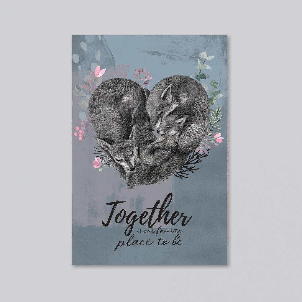 Together (с одним или двумя лисятами) - оптовая открытка - 20 штук