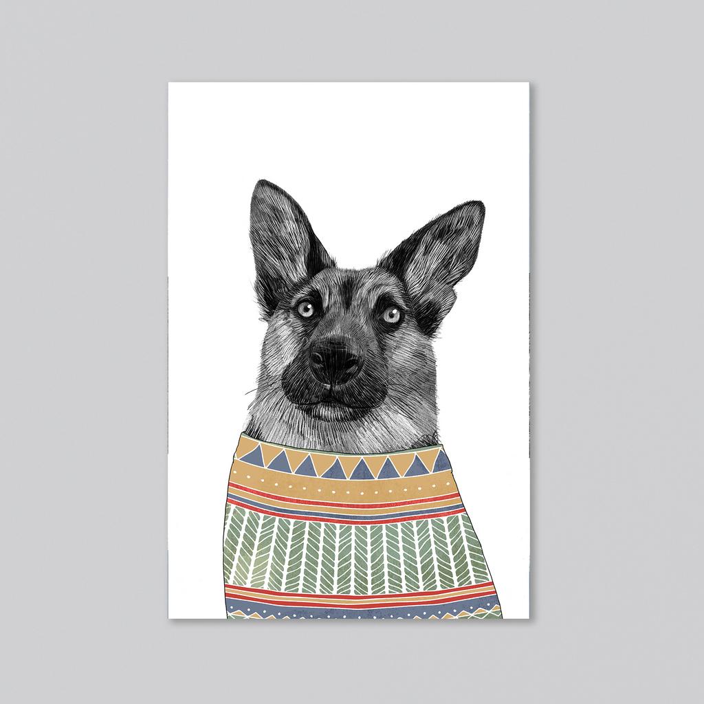 Немецкая овчарка в свитере - оптовая открытка - 20 штук