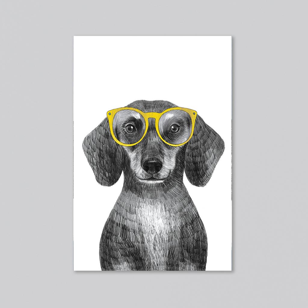 Такса в очках - оптовая открытка - 20 штук