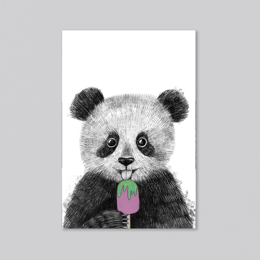 Панда с мороженным - оптовая открытка - 20 штук