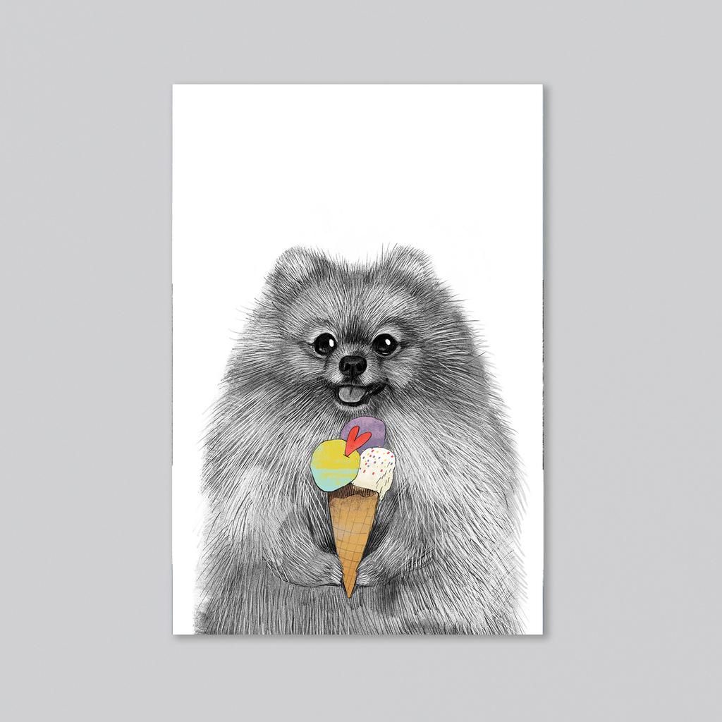 Шпиц с мороженкой - оптовая открытка - 20 штук