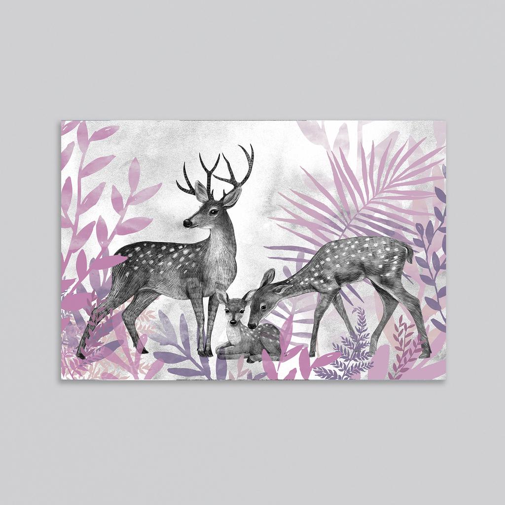 Семья оленей на лиловом лугу - оптовая открытка - 20 штук