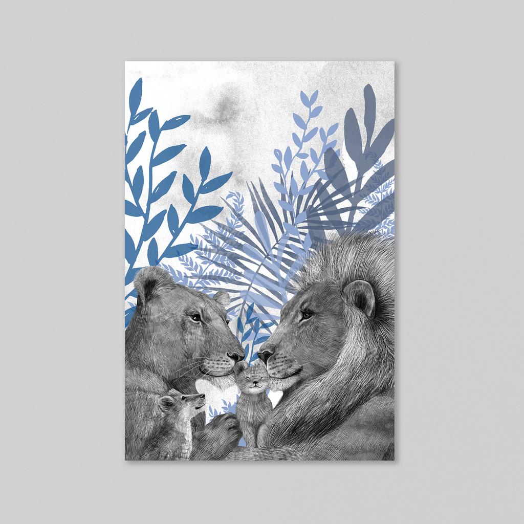 Семья львов на лугу (с одним, двумя или тремя львятами) - оптовая открытка - 20 штук