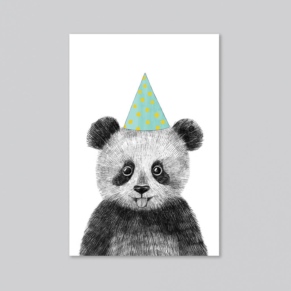 Панда с голубым колпачком - оптовая открытка - 20 штук