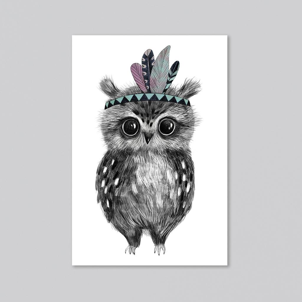 Совенок индеец - оптовая открытка - 20 штук