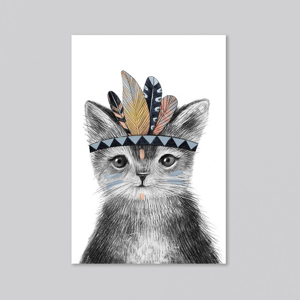 Малыш котенок - индеец - оптовая открытка - 20 штук