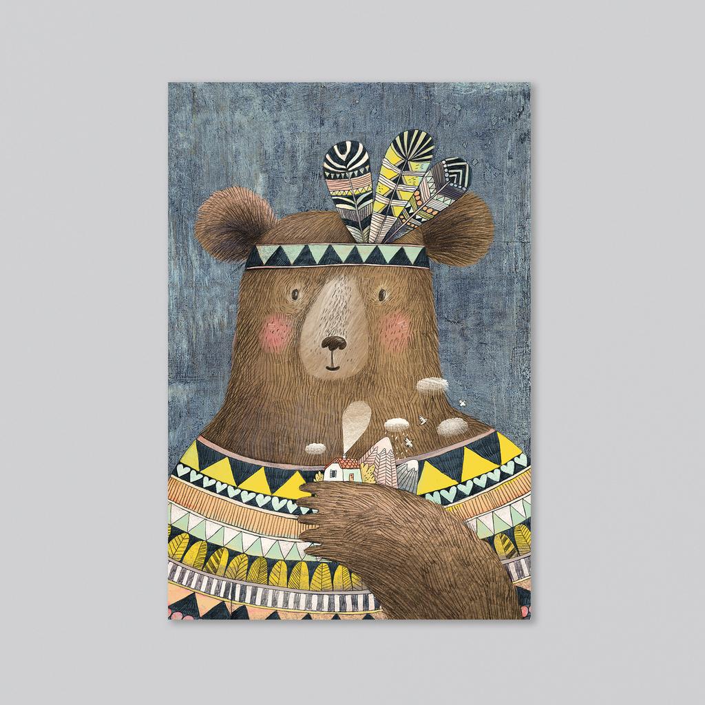 Мишка-индеец - оптовая открытка - 20 штук