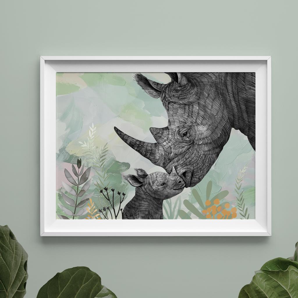 Носорог с малышом - постер
