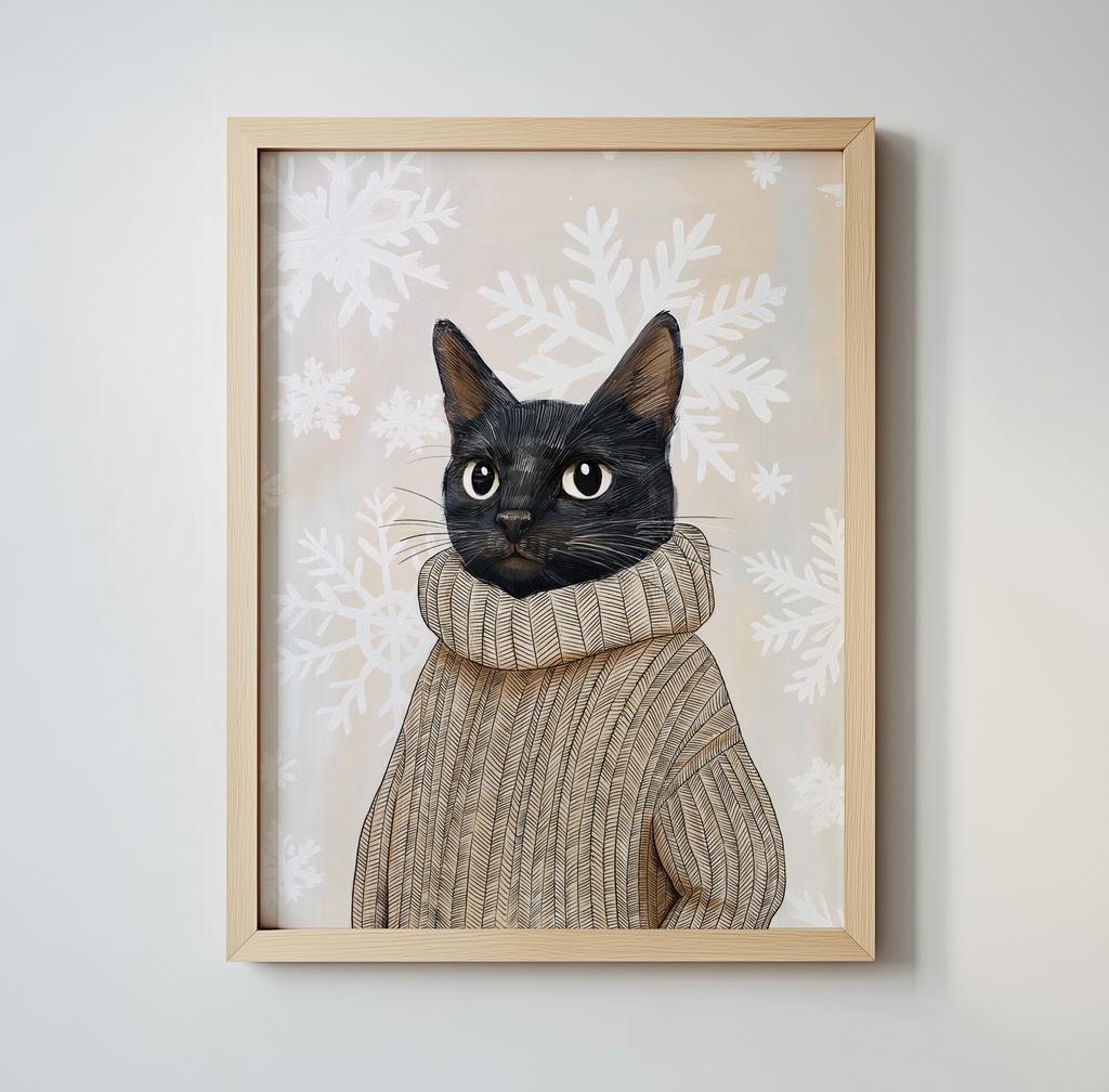Черный кот в свитере - постер