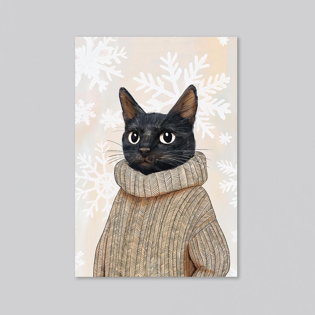 Черный кот в свитере - оптовая открытка - 20 штук