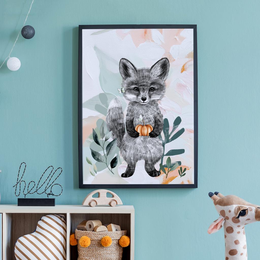 Лисенок с тыквой - постер