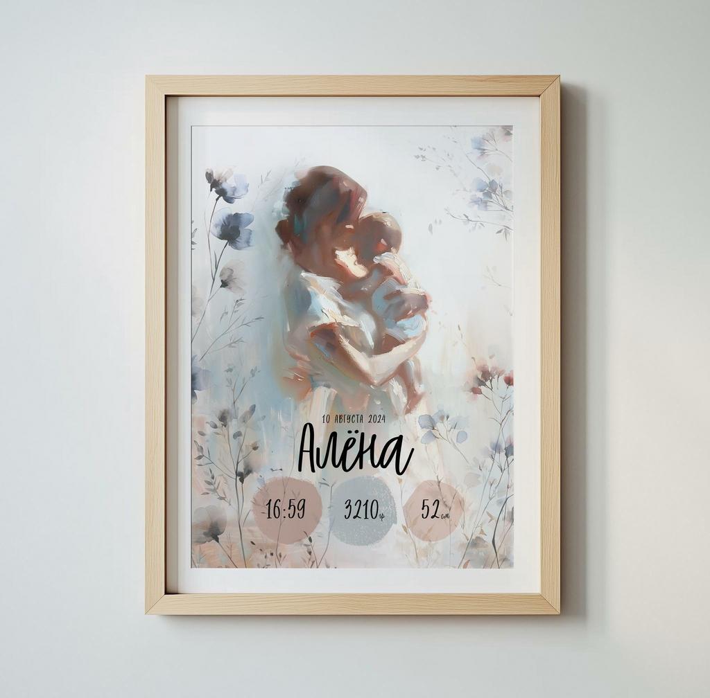 Метрика с мамой и ребёнком в цветах - в электронном виде