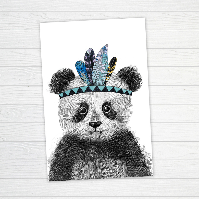 Малыш панда - индеец - открытка